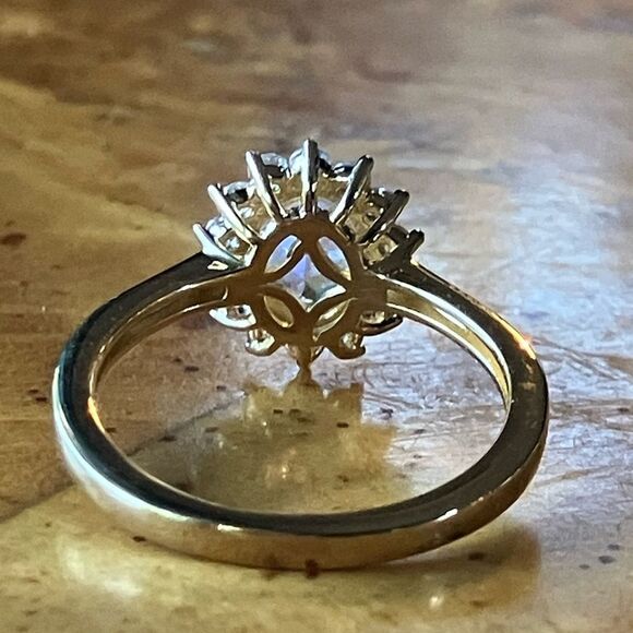 Natural Rainbow Moonstone Sterling Silver Halo Ring Size 6 - Picture 4 of 8